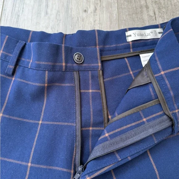 YuanLu Boys Navy Windowpane Plaid Suit Set Jacket Pants Size 12 Formal - Picture 13 of 14